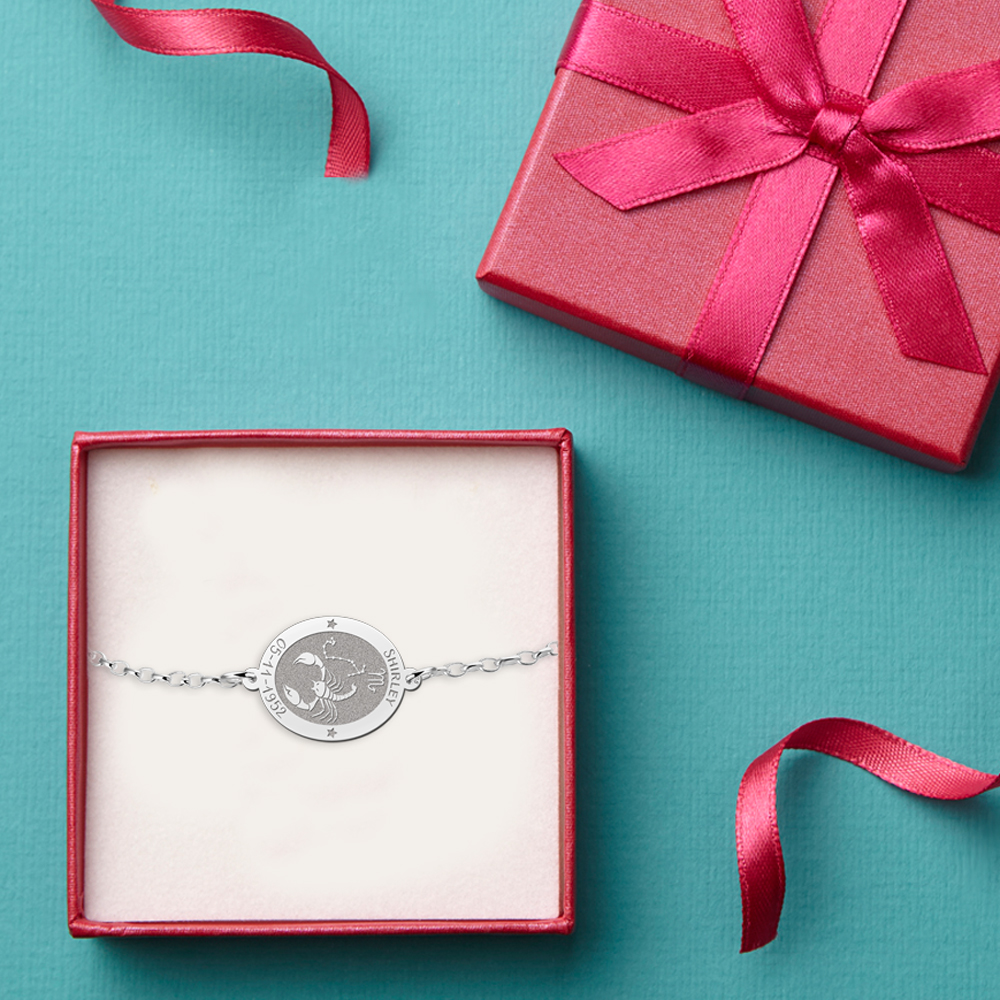 Pulsera de Plata Signo del Zodiaco Escorpio con Grabado