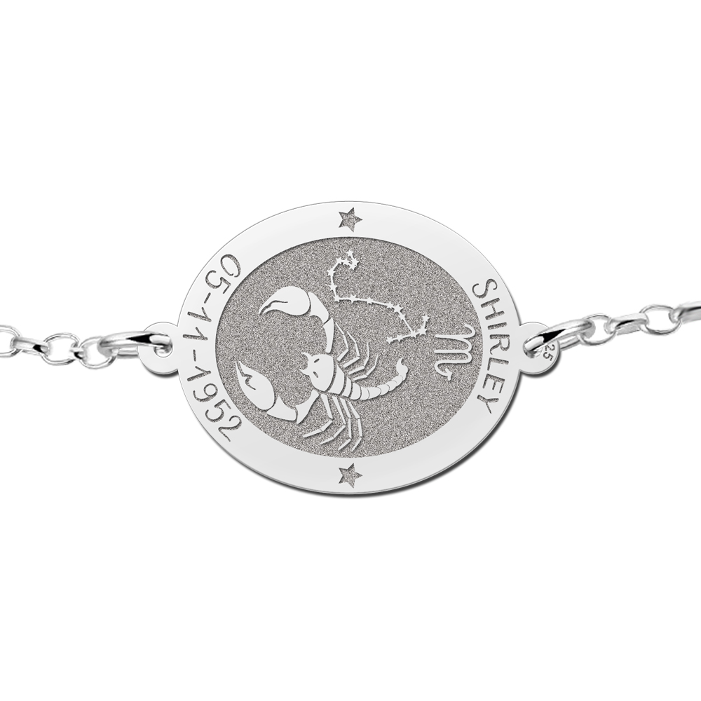 Pulsera de Plata Signo del Zodiaco Escorpio con Grabado