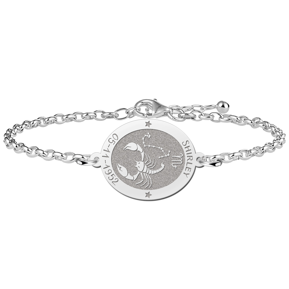 Pulsera de Plata Signo del Zodiaco Escorpio con Grabado