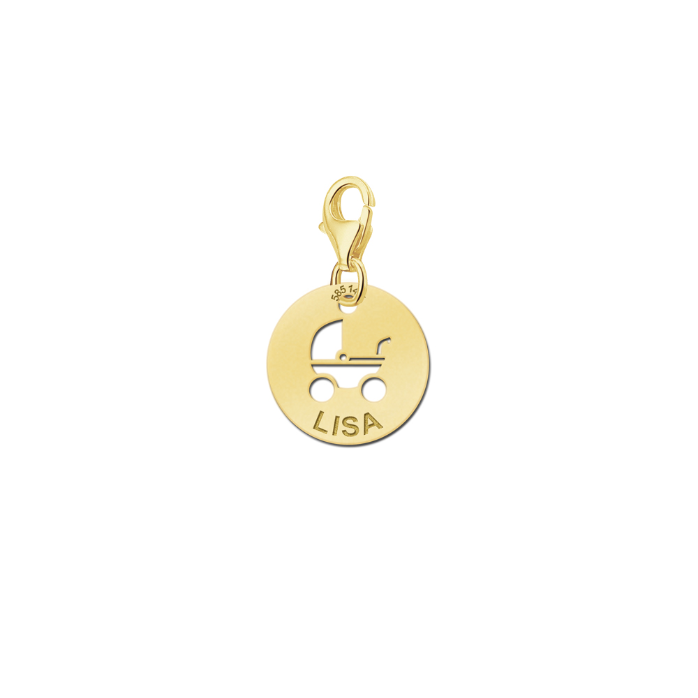 Charm de oro con cochecito de bebé y nombre