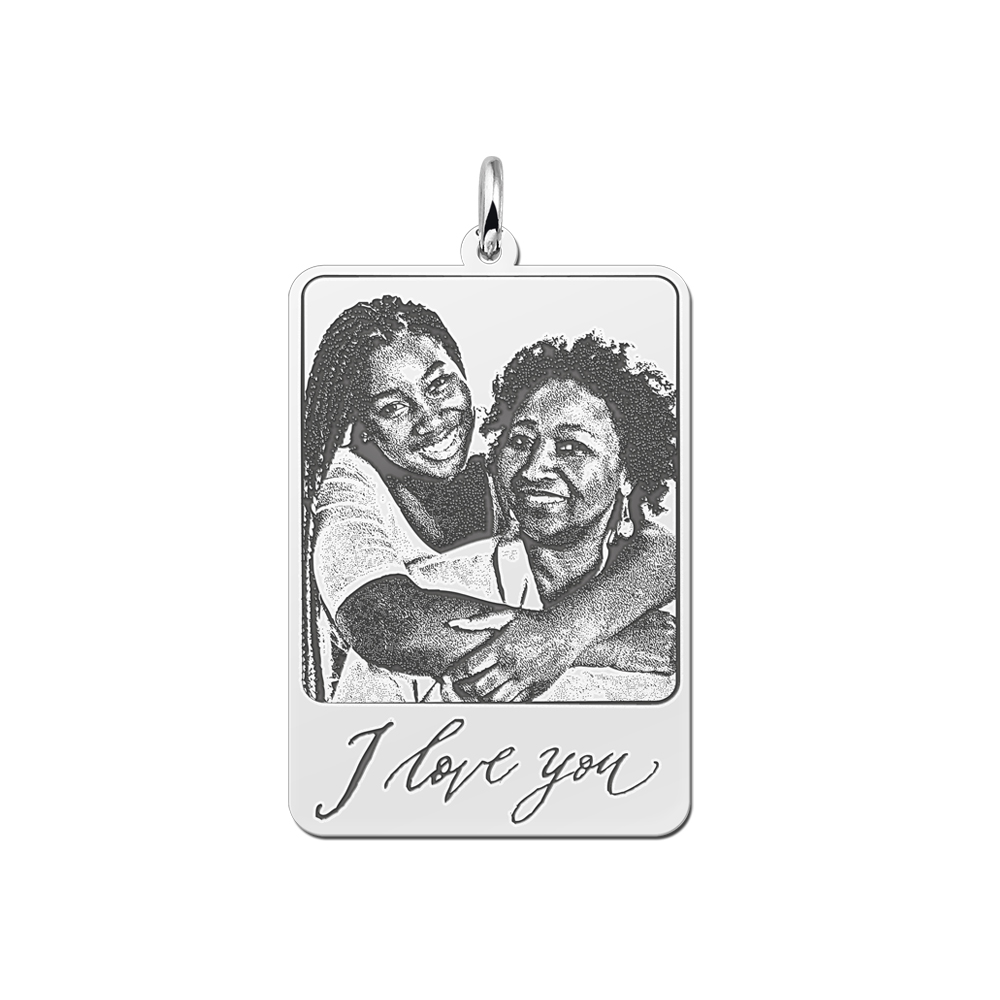 Colgante de plata con foto y texto manuscrito personalizado
