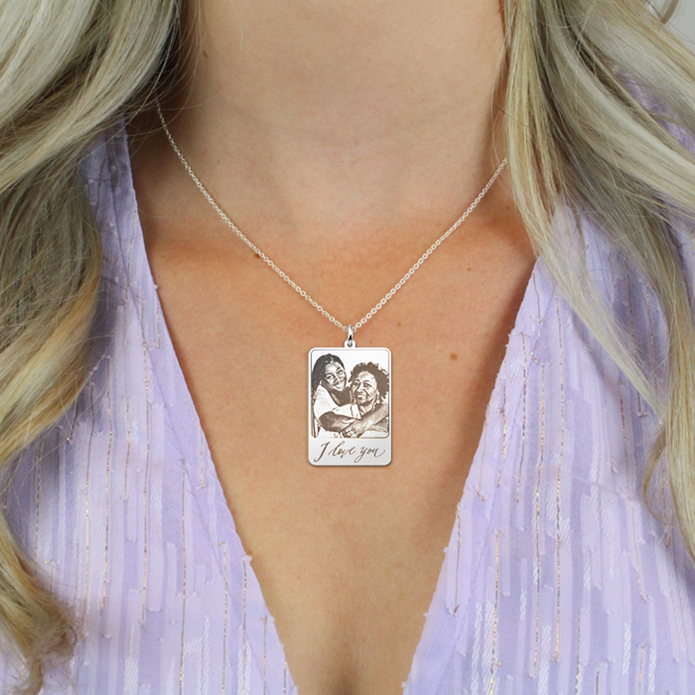 Colgante de plata con foto y texto manuscrito personalizado