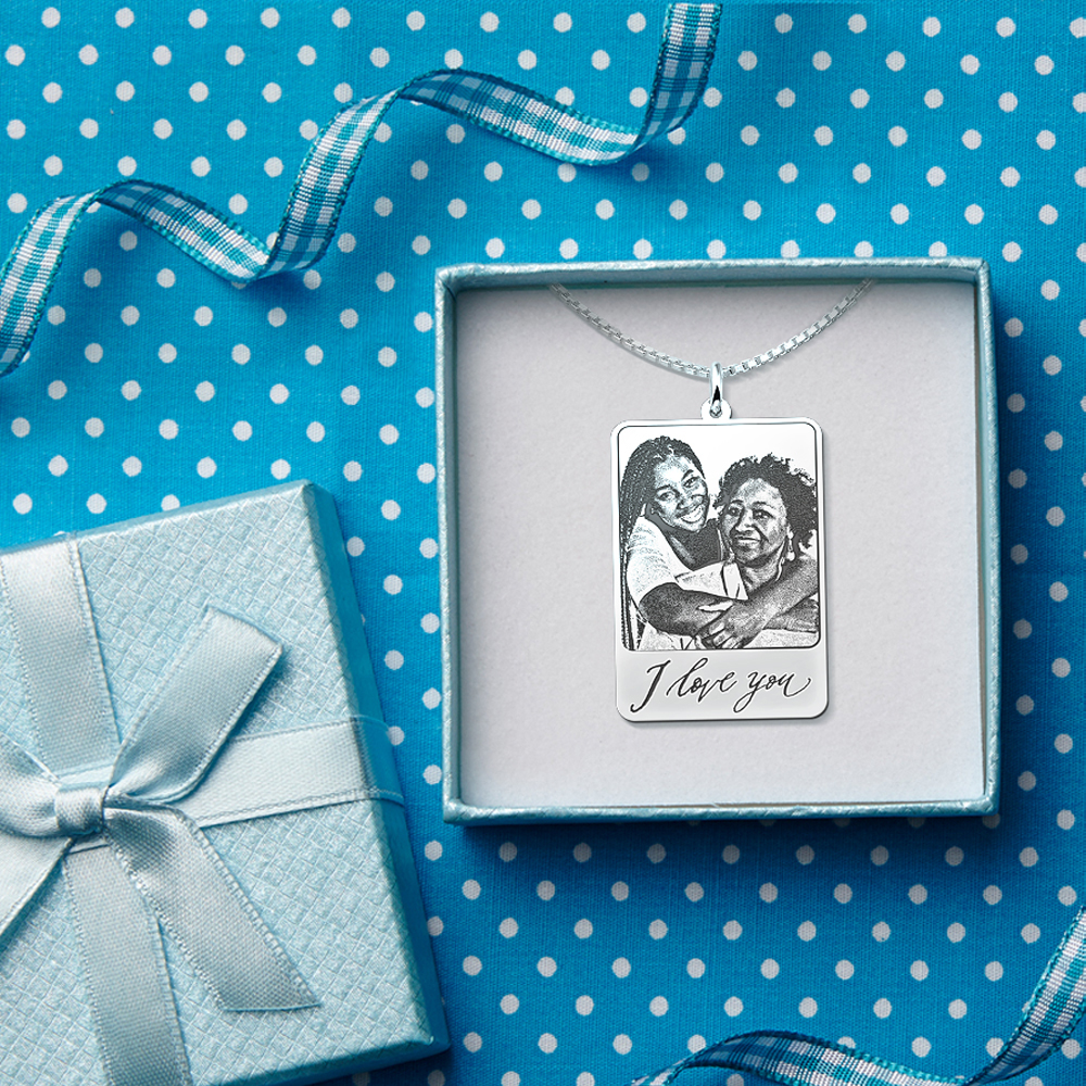 Colgante de plata con foto y texto manuscrito personalizado