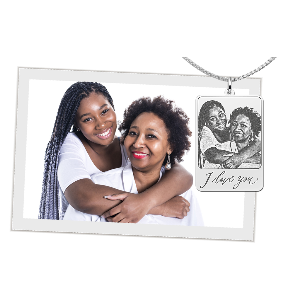 Colgante de plata con foto y texto manuscrito personalizado