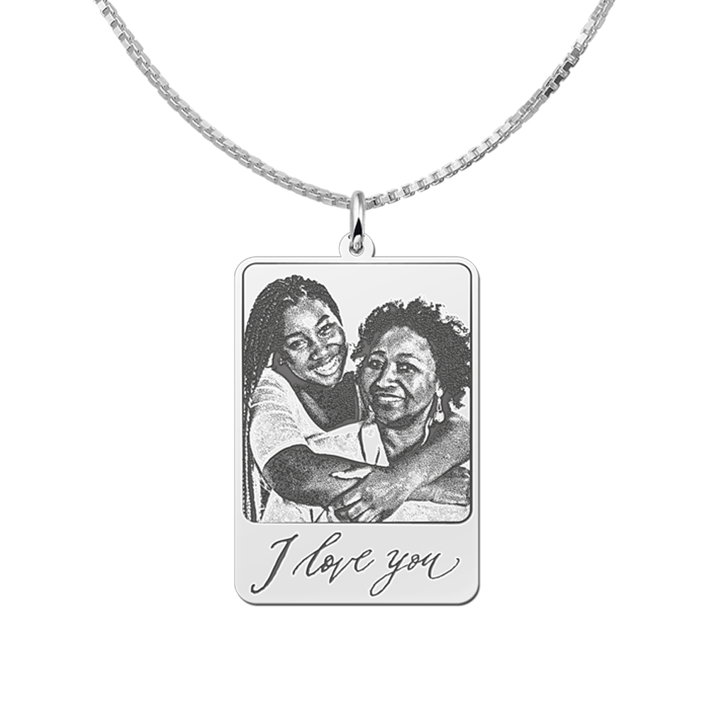 Colgante de plata con foto y texto manuscrito personalizado