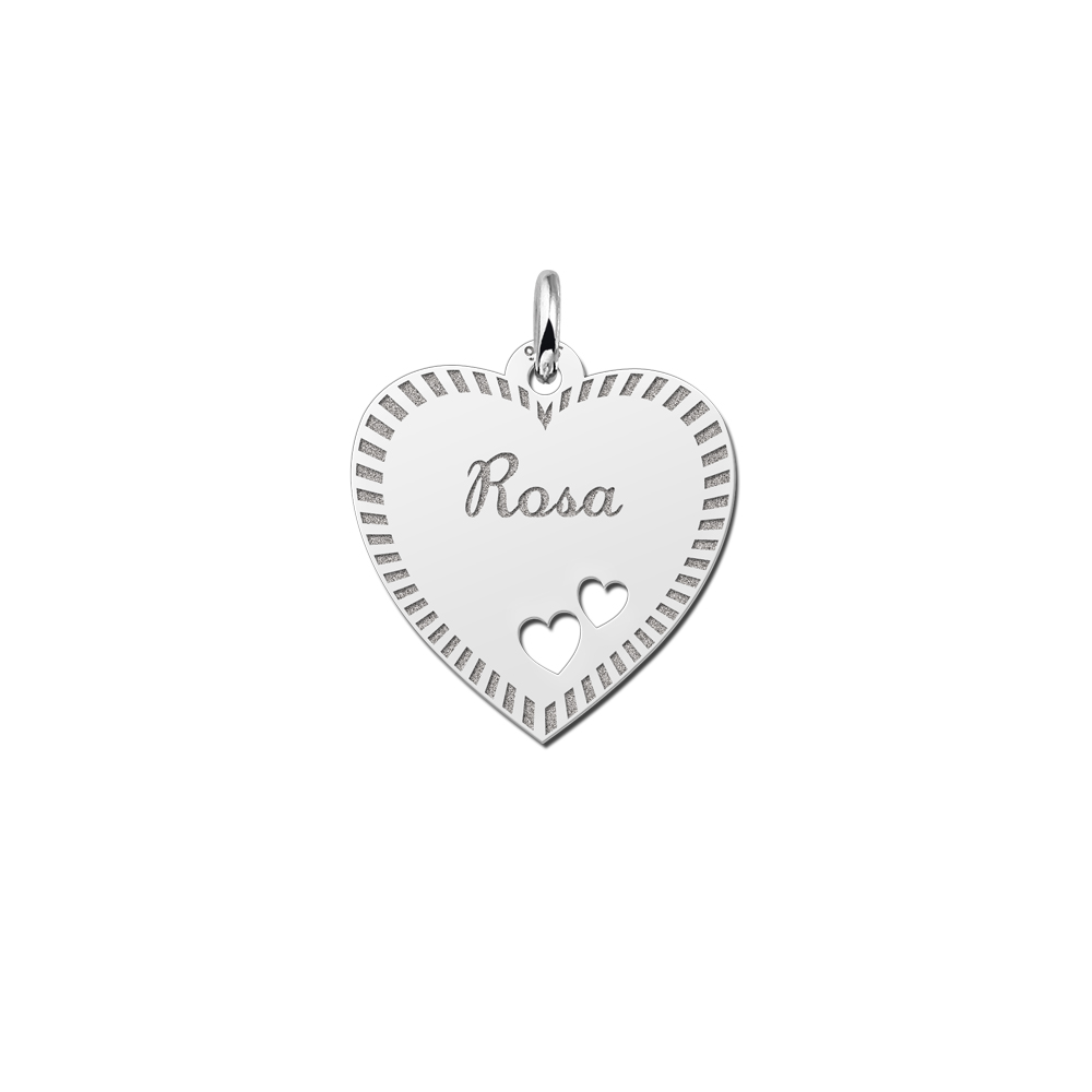 Placa grabada de plata Corazón con borde y 2 corazoncitos Placa grabada de plata Corazón con borde y 2 corazoncitos