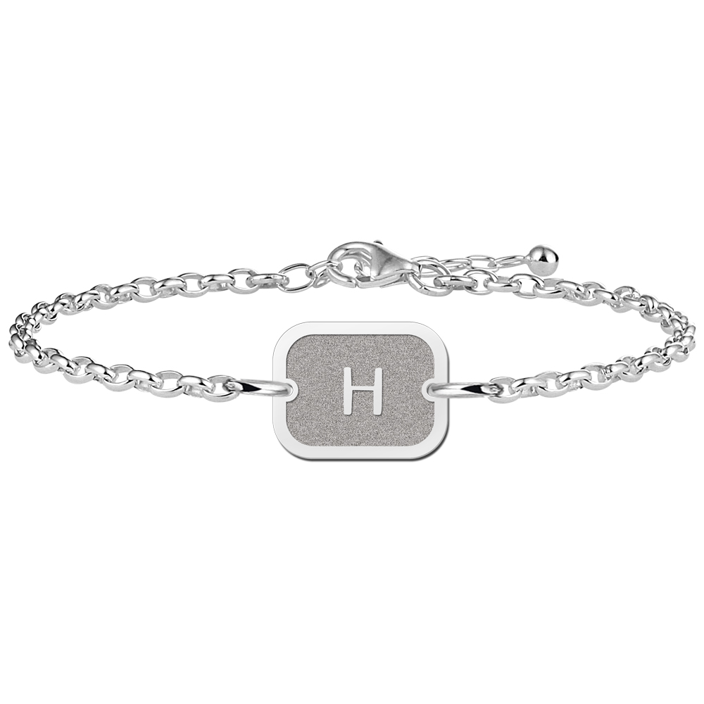 Pulsera de Plata con Inicial Rectangular Mate