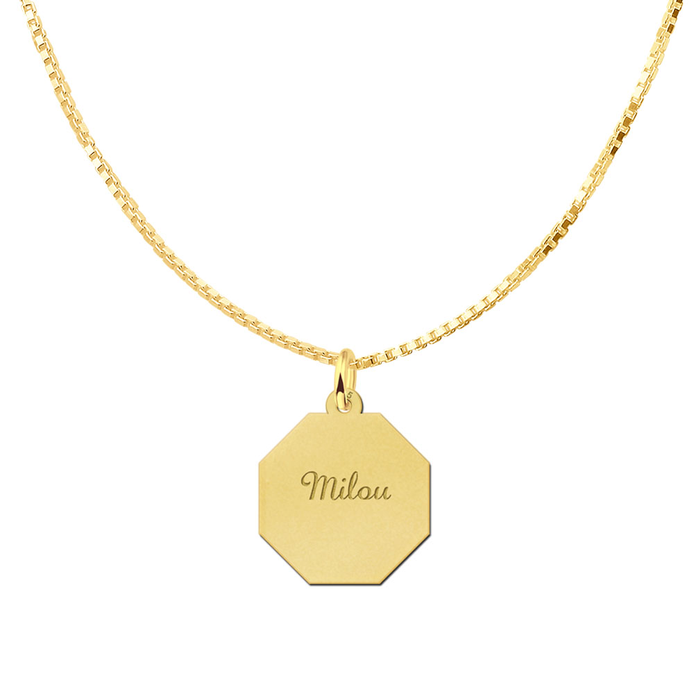 Colgante octogonal chapado en oro con grabado de nombre