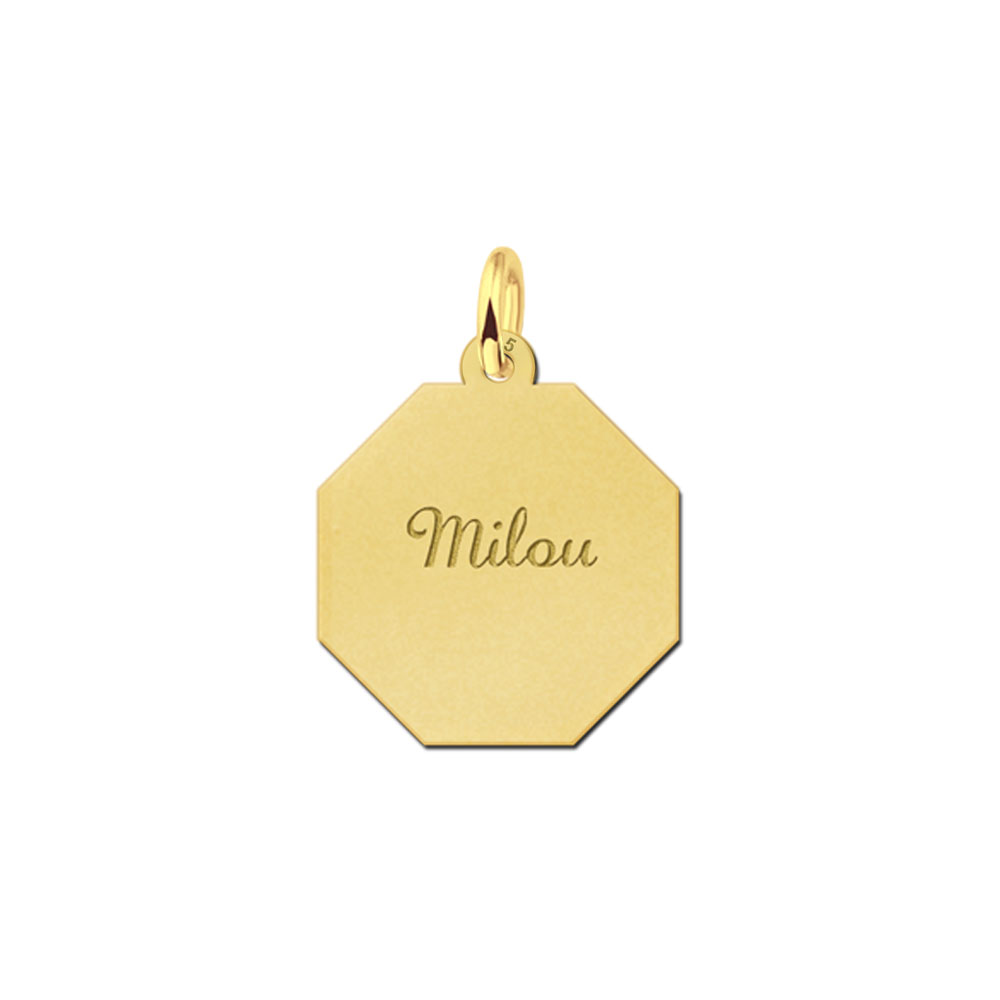 Colgante octogonal chapado en oro con grabado de nombre