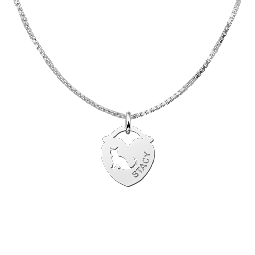 Animales de plata colgante de nombre corazón gato
