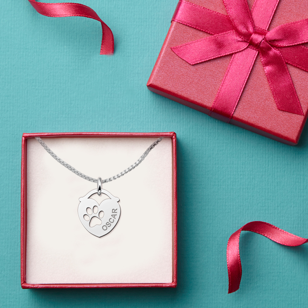 Animales de plata colgante de nombre corazón pata