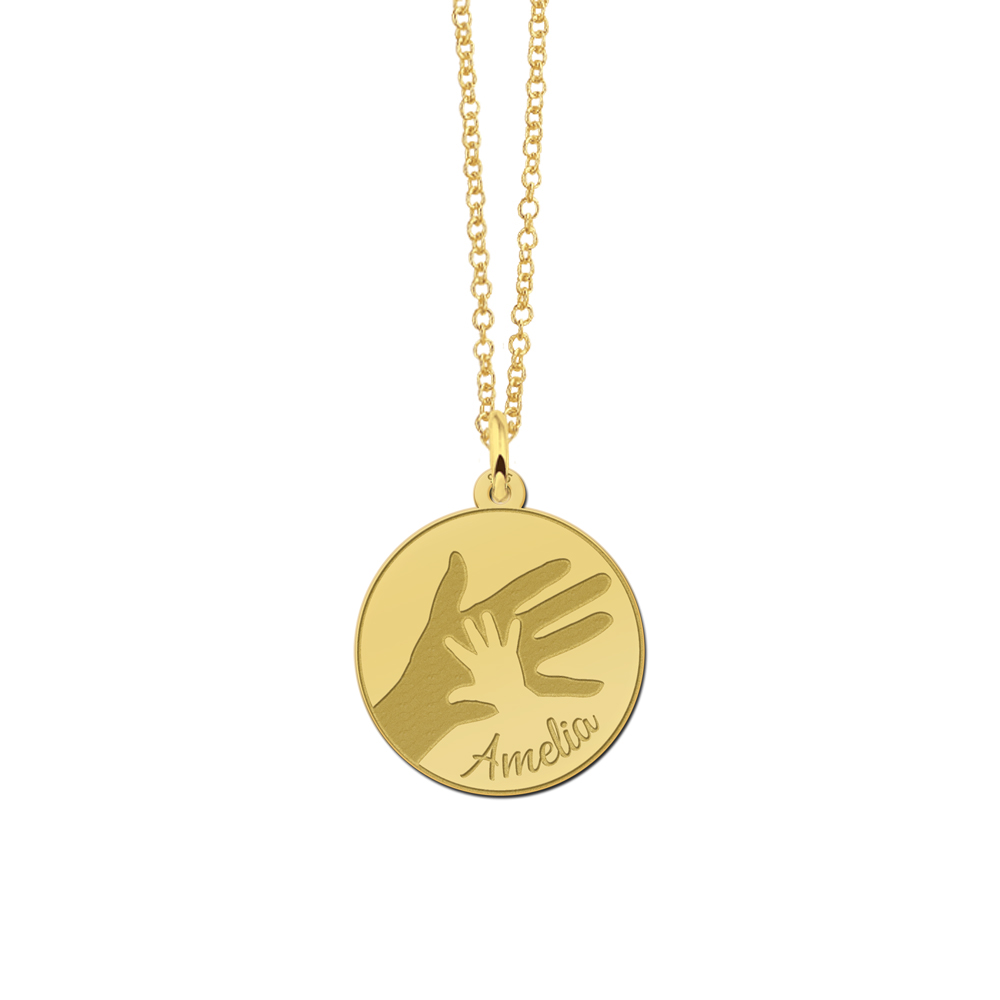 Colgante redondo chapado en oro con huella de mano grande y pequeña Colgante redondo chapado en oro con huella de mano grande y pequeña