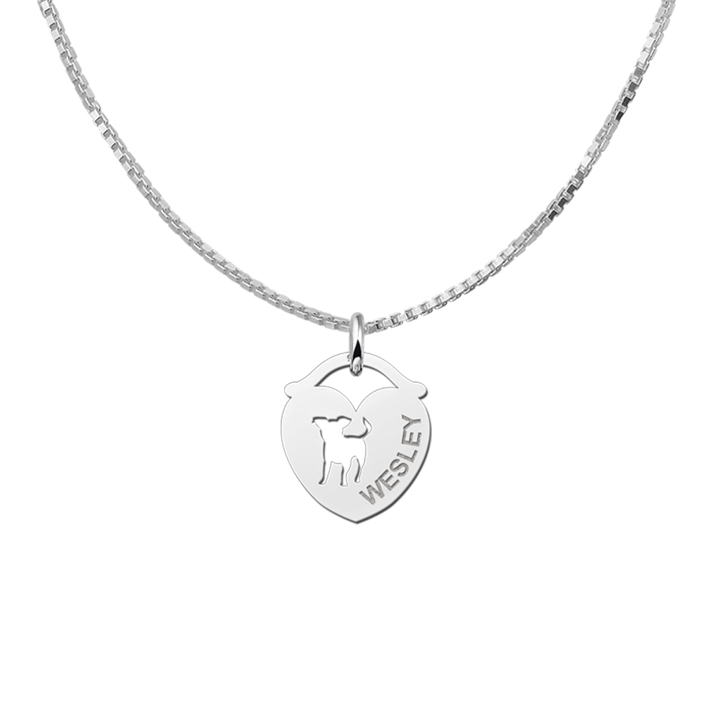 Animales de plata colgante de nombre corazón perrito