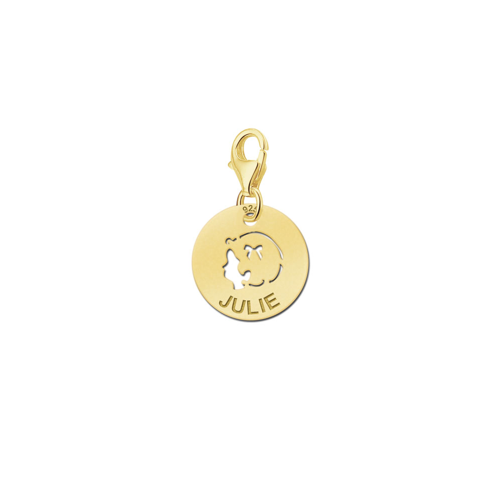 Charm de niña chapado en oro con nombre y carita de bebé