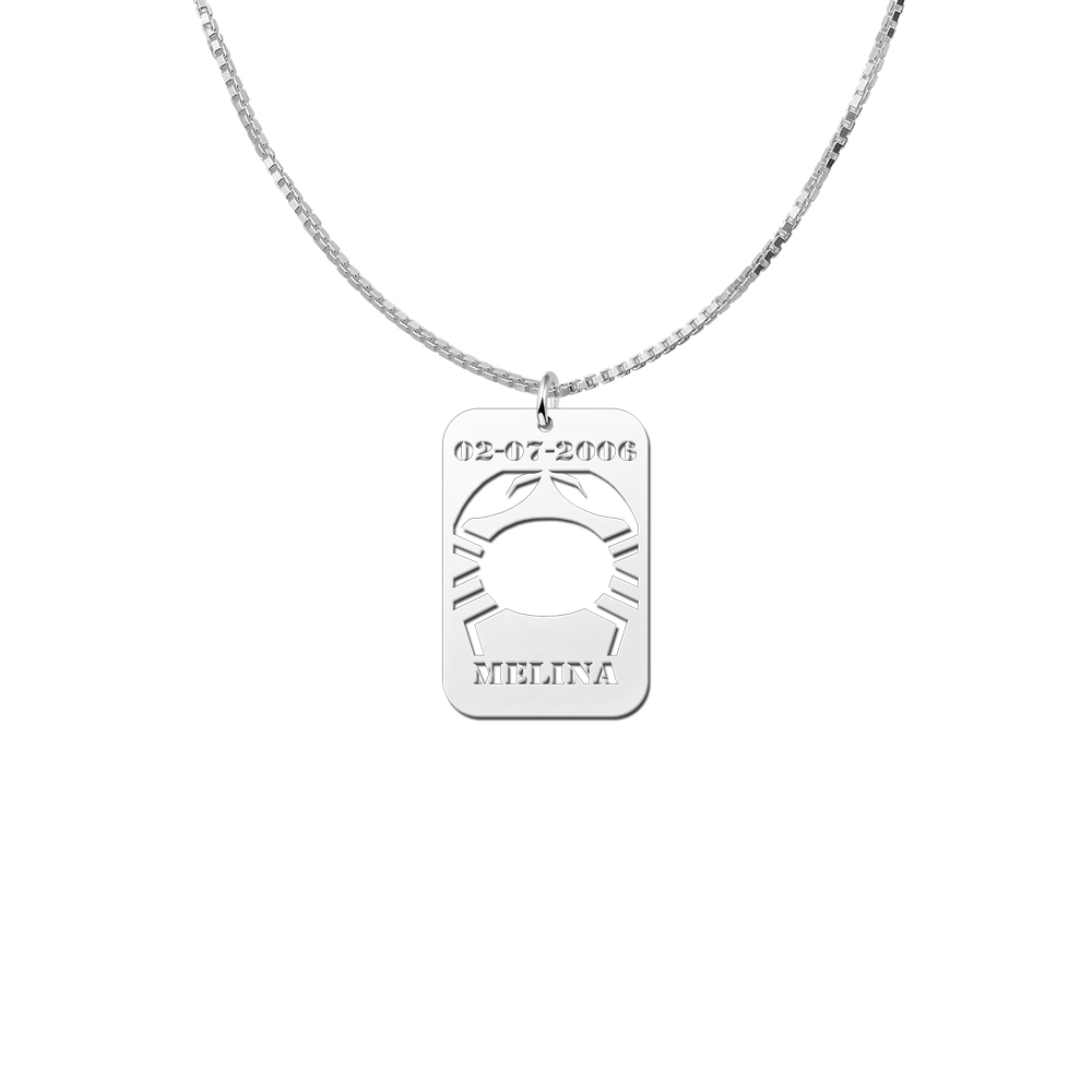 Colgante de Plata Signo del Zodiaco Cáncer con Grabado de Fecha y Nombre