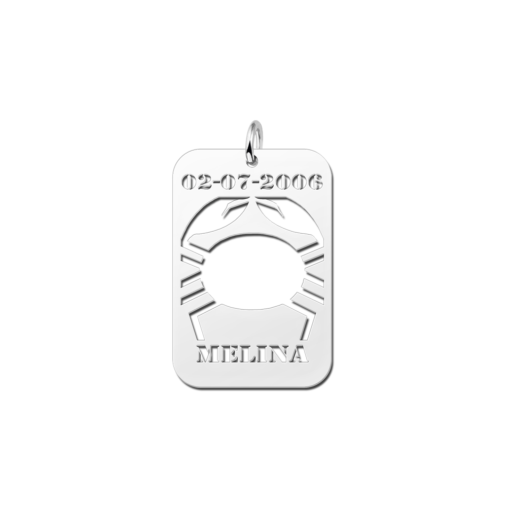 Colgante de Plata Signo del Zodiaco Cáncer con Grabado de Fecha y Nombre
