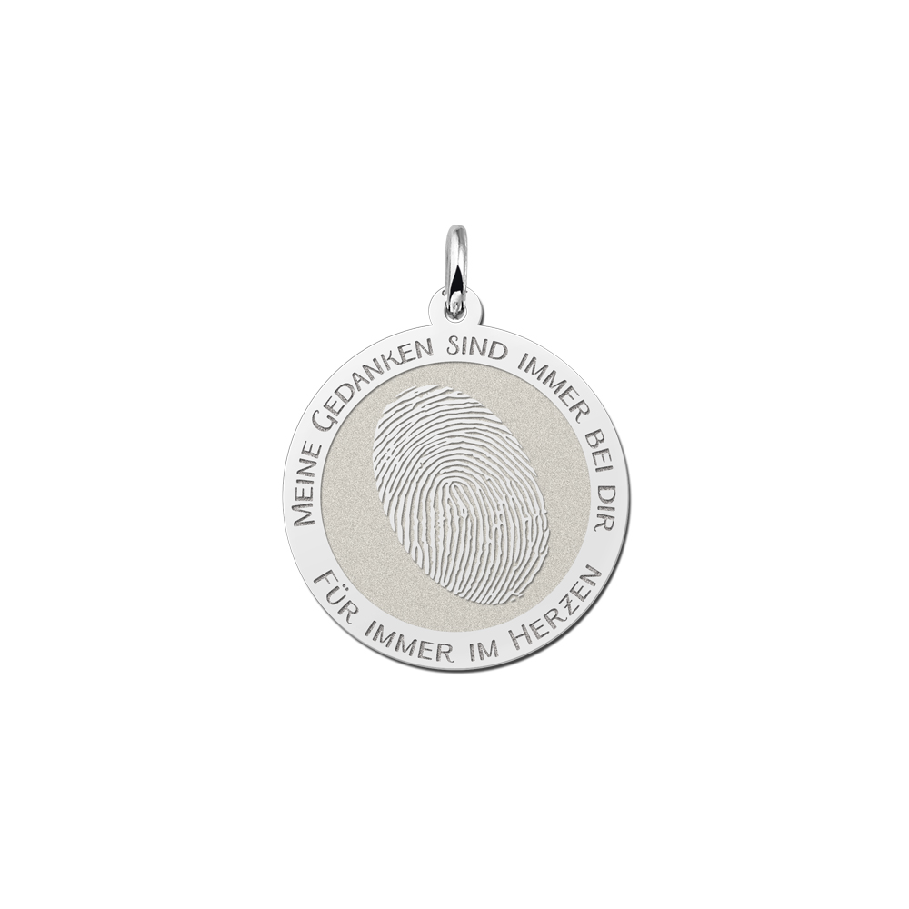 Colgante redondo de plata con huella dactilar ovalada