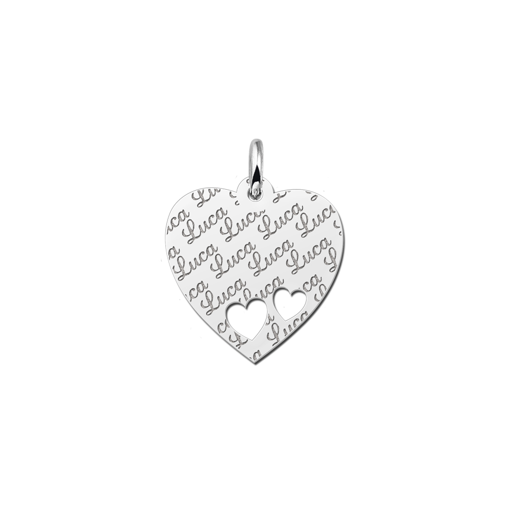 Placa de plata, grabado de nombre corazón con 2 corazoncitos