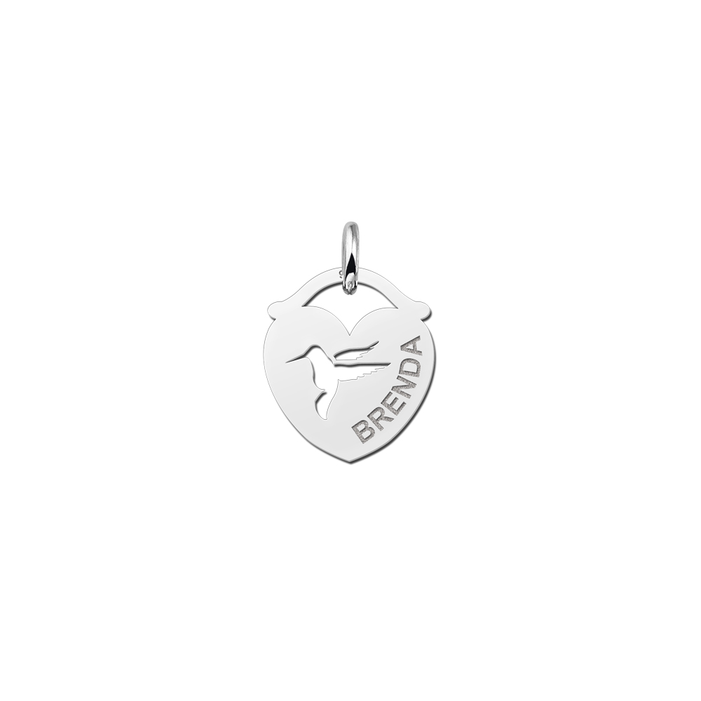 Animales de plata colgante de nombre corazón pajaro