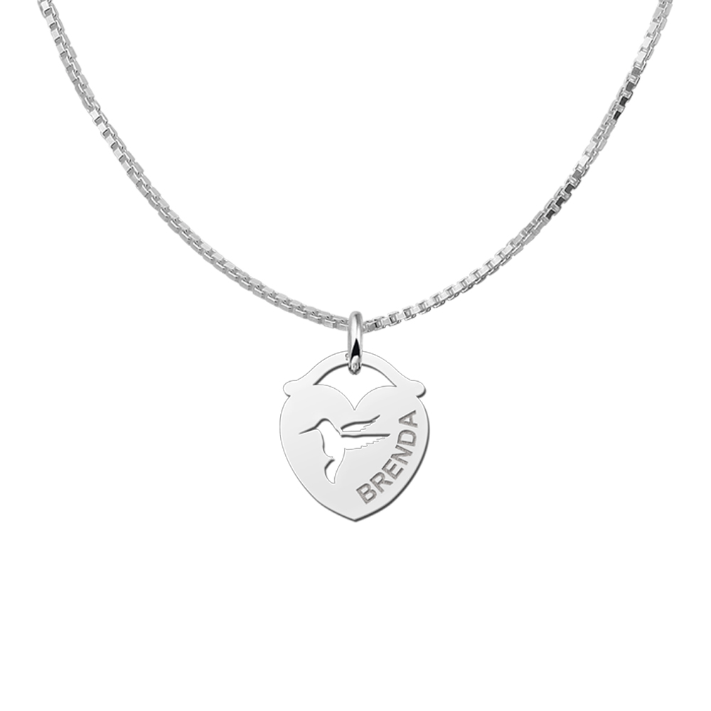 Animales de plata colgante de nombre corazón pajaro