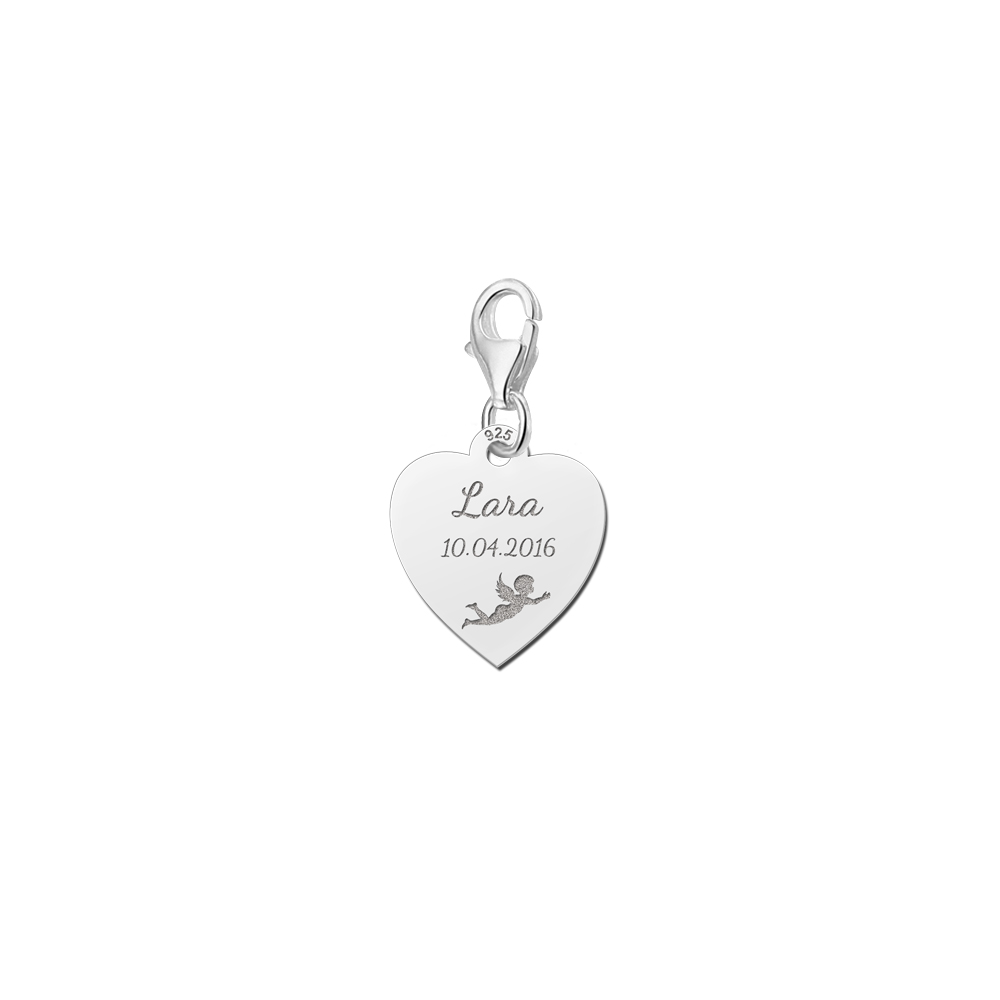 Dije de Corazón de Plata Ángel con Nombre y Fecha