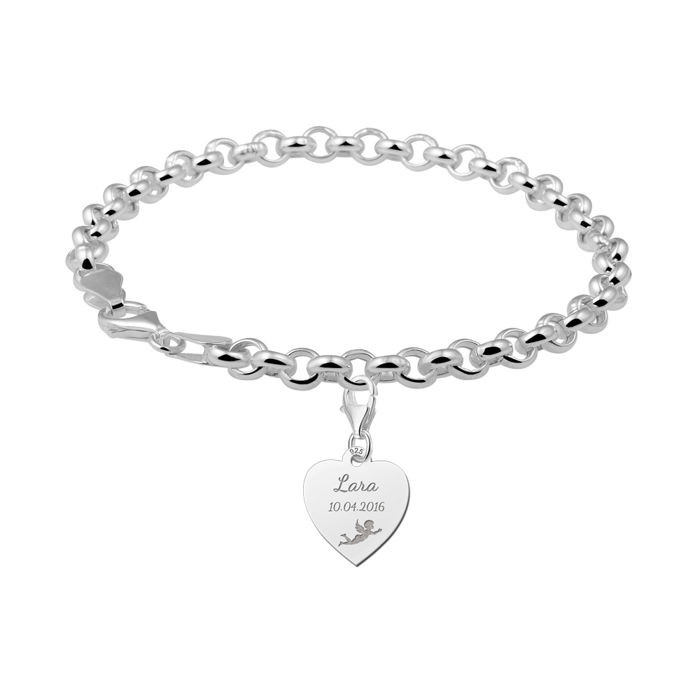Dije de Corazón de Plata Ángel con Nombre y Fecha