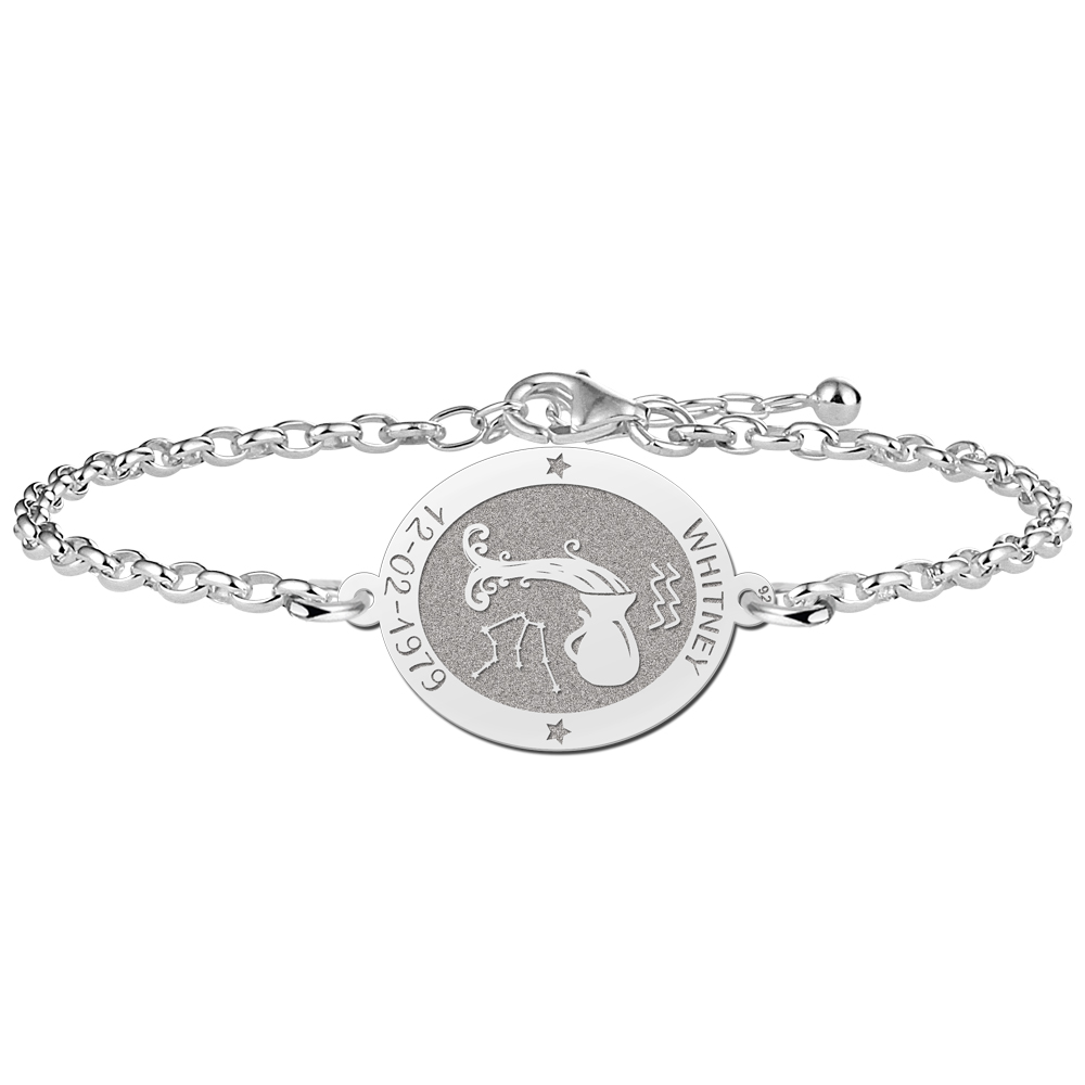 Pulsera de Plata Signo del Zodiaco Acuario con Grabado