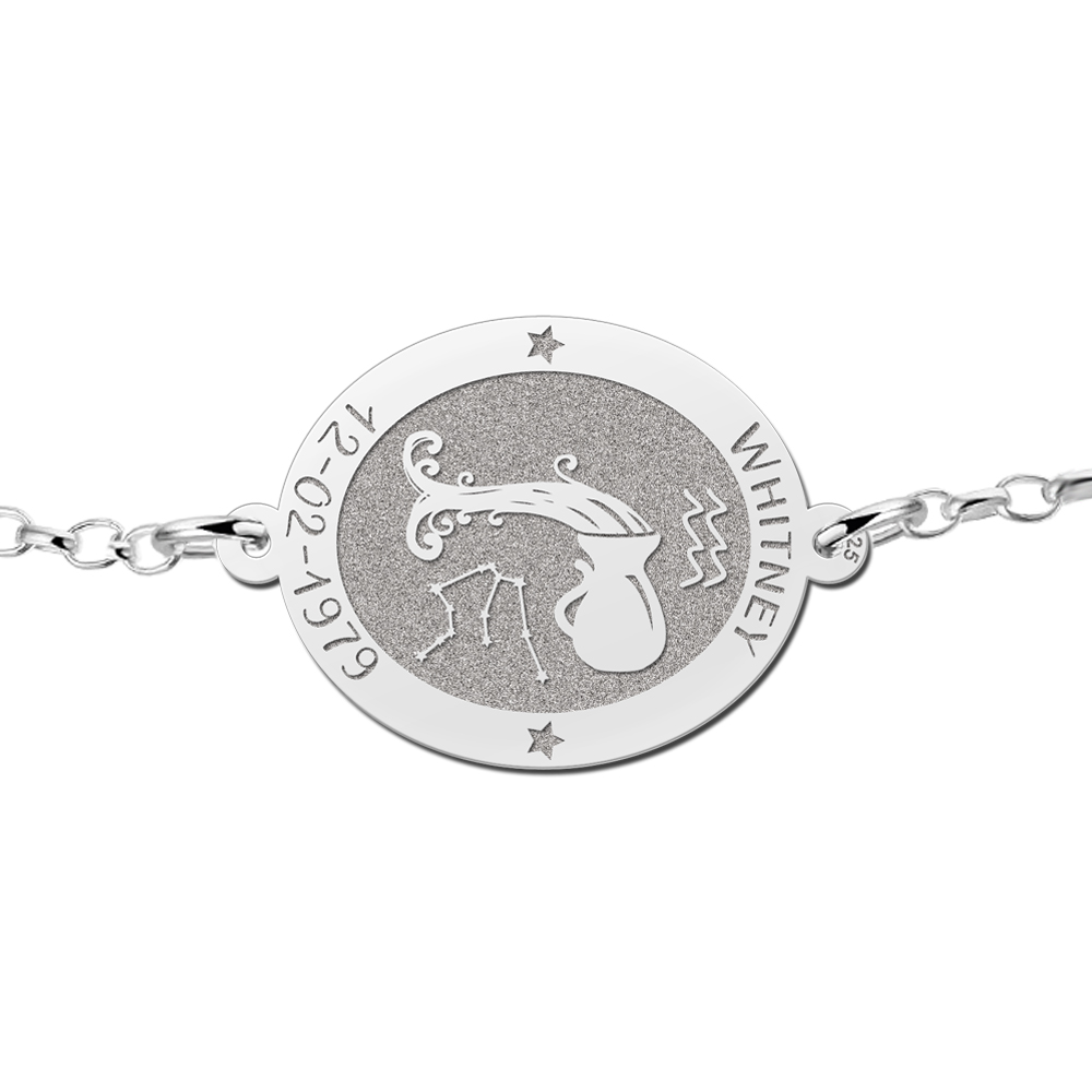 Pulsera de Plata Signo del Zodiaco Acuario con Grabado