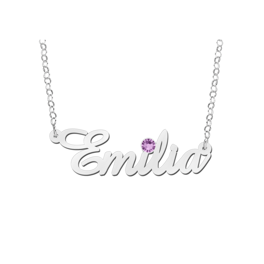 Collar con nombre de plata y piedra de nacimiento Emilia Collar con nombre de plata y piedra de nacimiento Emilia