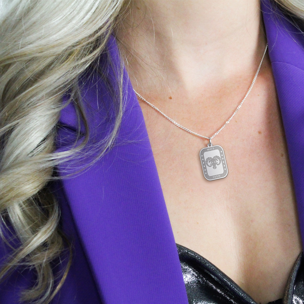 Colgante Rectangular de Plata Signo del Zodiaco Géminis con Grabado