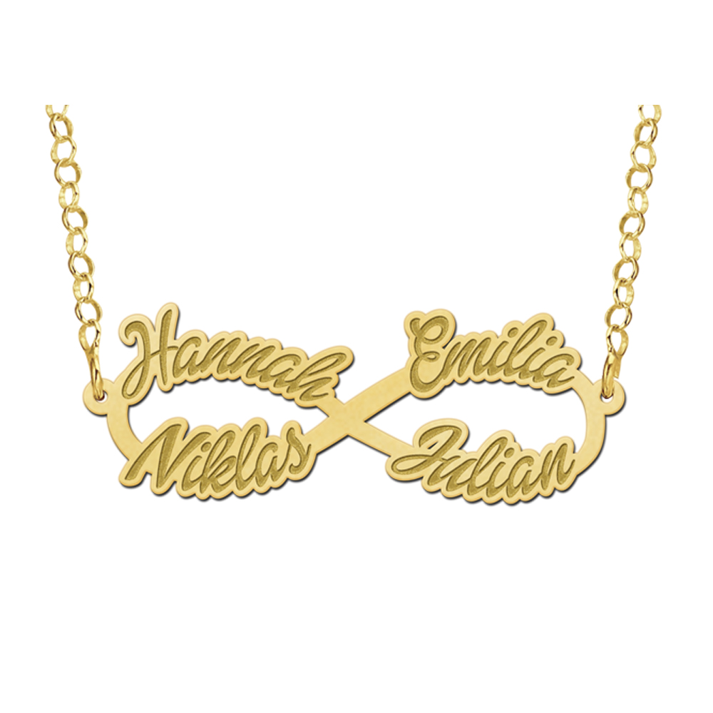 Collar infinito de oro con cuatro nombres Collar infinito de oro con cuatro nombres