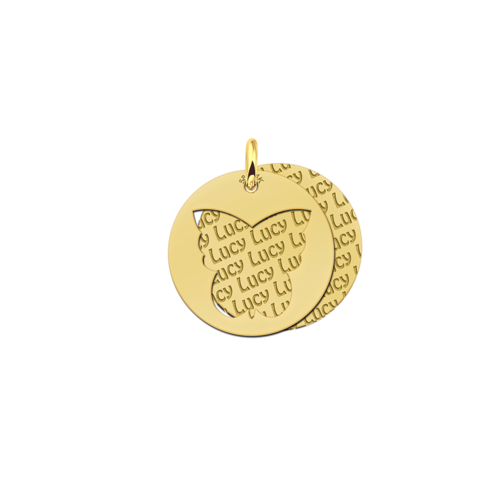 Colgante doble de oro personalizado, mariposa redondo Colgante doble de oro personalizado, mariposa redondo