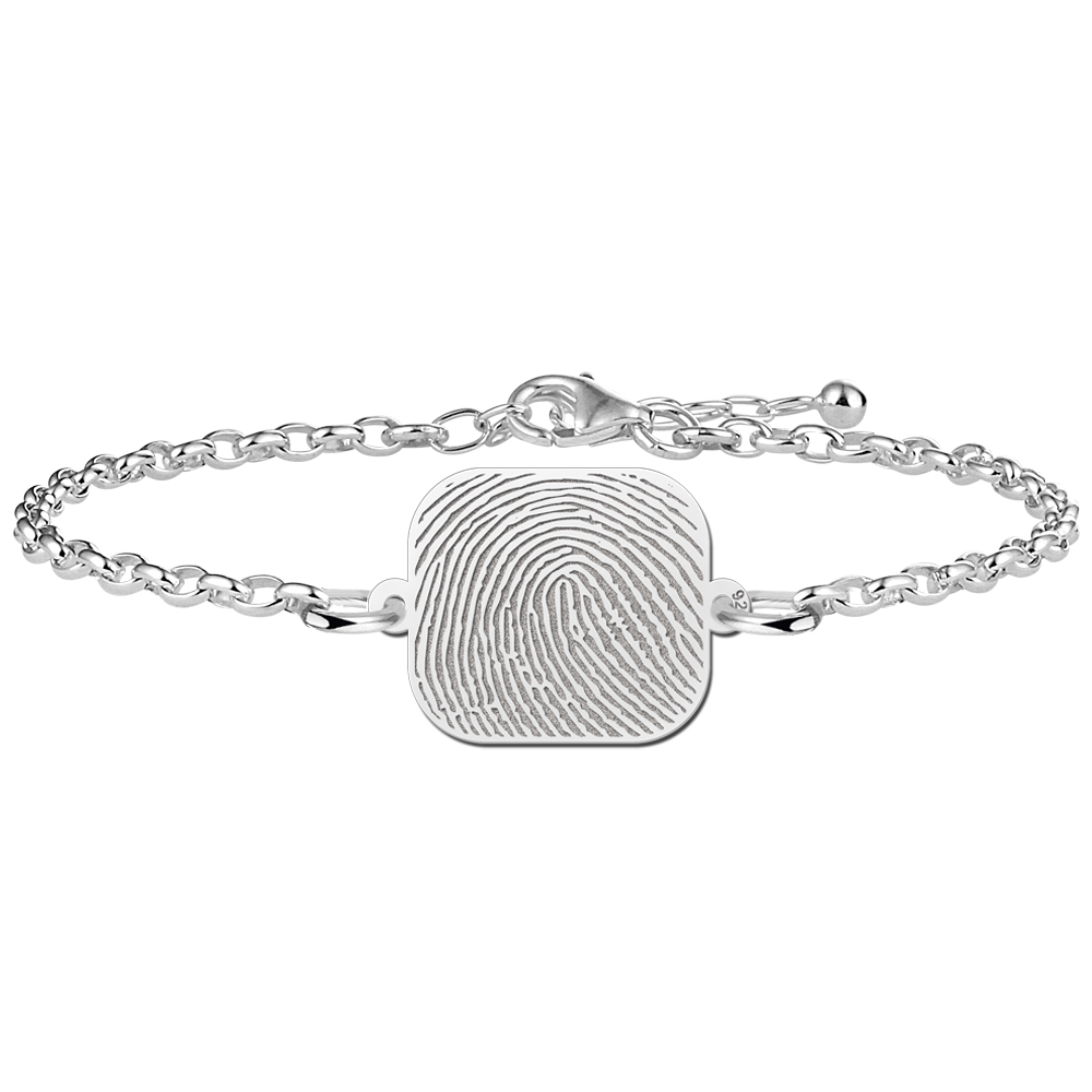 Pulsera de plata con placa rectangular redondeada y huella dactilar Pulsera de plata con placa rectangular redondeada y huella dactilar