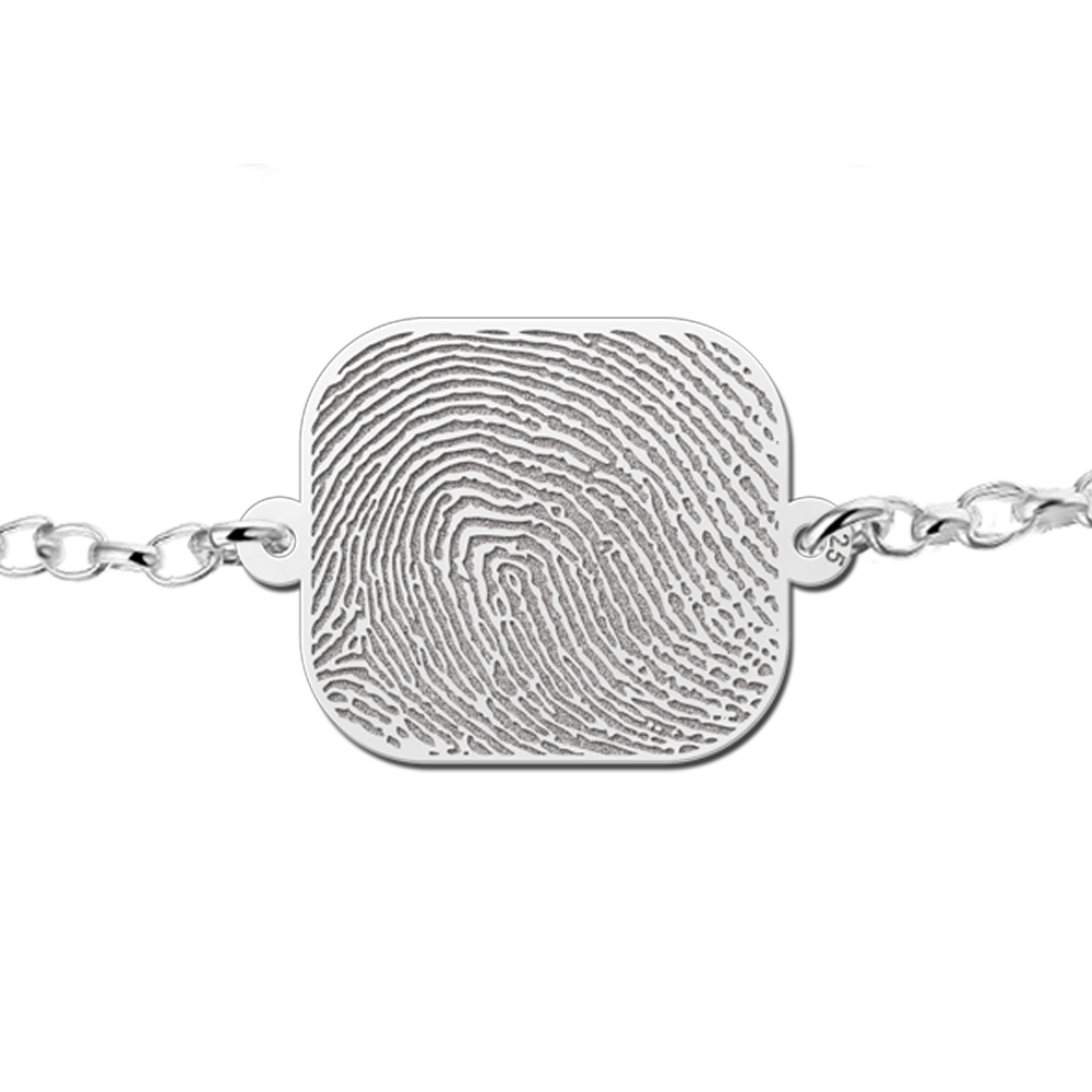 Pulsera de plata con placa rectangular redondeada y huella dactilar Pulsera de plata con placa rectangular redondeada y huella dactilar