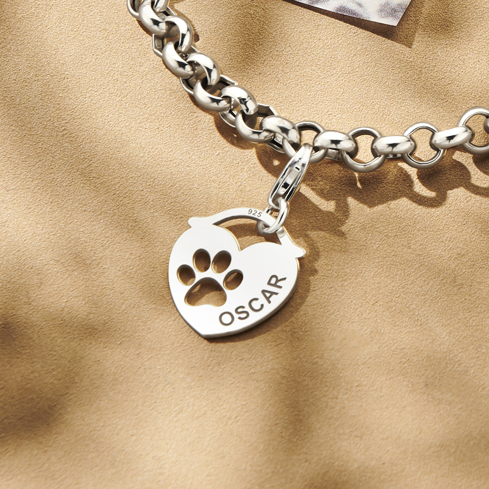 Colgante de plata para mascota en forma de corazón con huella Colgante de plata para mascota en forma de corazón con huella