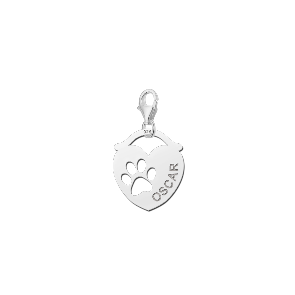 Colgante de plata para mascota en forma de corazón con huella Colgante de plata para mascota en forma de corazón con huella