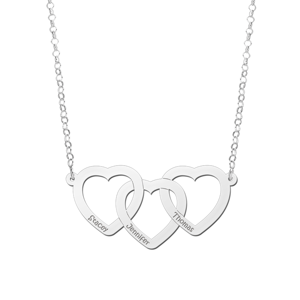 Collar de plata de tres corazones con nombre