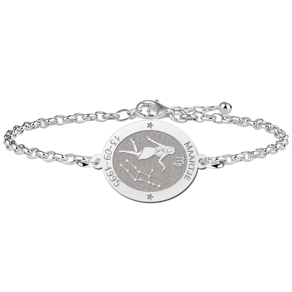 Pulsera de Plata Signo del Zodiaco Virgo con Grabado