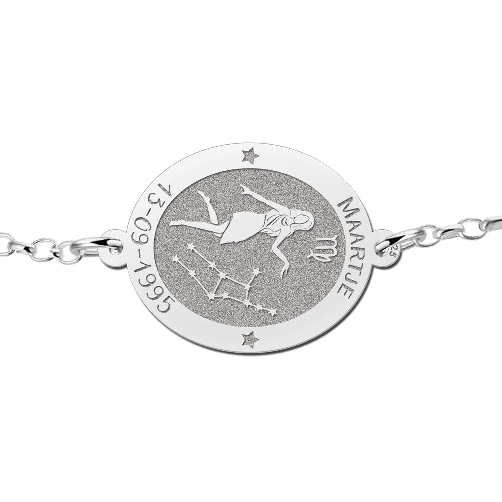 Pulsera de Plata Signo del Zodiaco Virgo con Grabado
