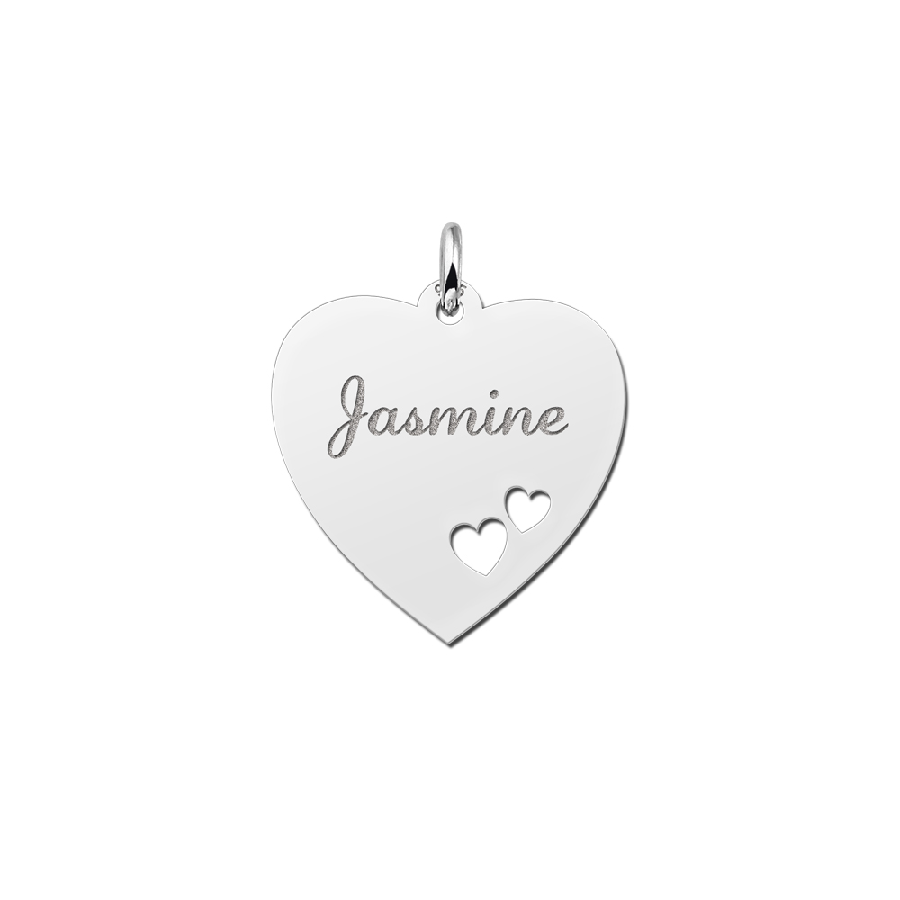 Placa grabada de plata Corazón con 2 corazoncitos Placa grabada de plata Corazón con 2 corazoncitos