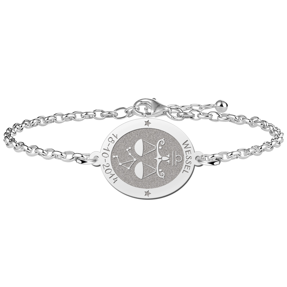 Pulsera de Plata Signo del Zodiaco Libra con Grabado