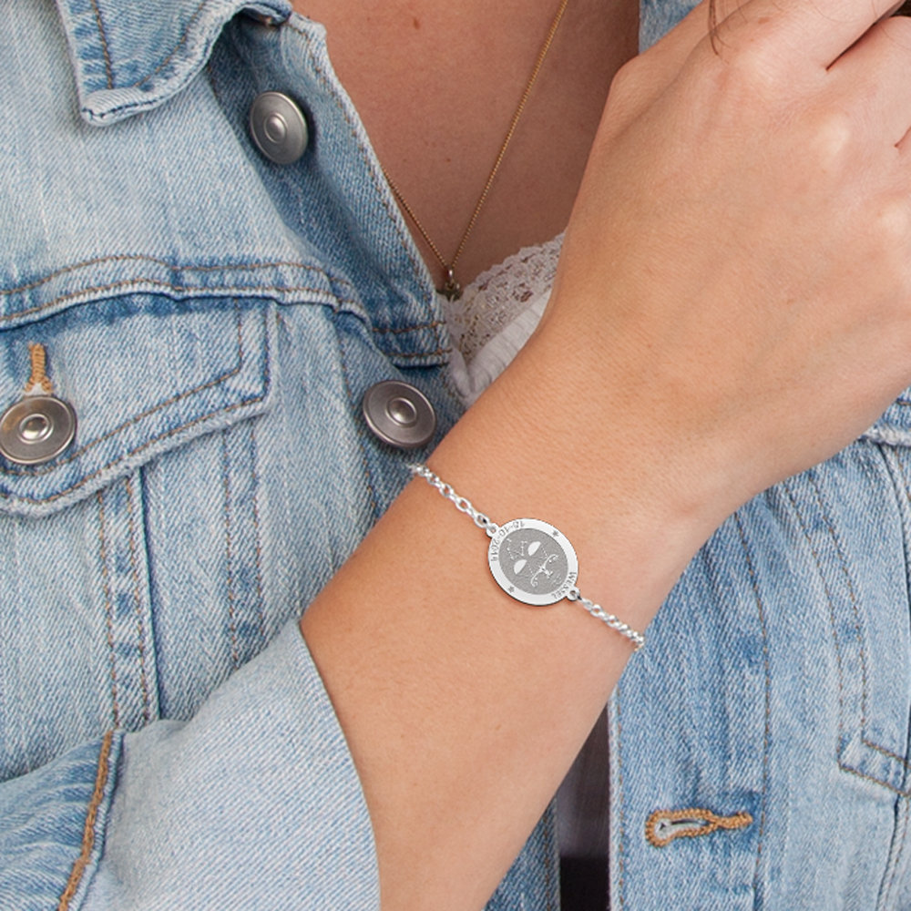 Pulsera de Plata Signo del Zodiaco Libra con Grabado