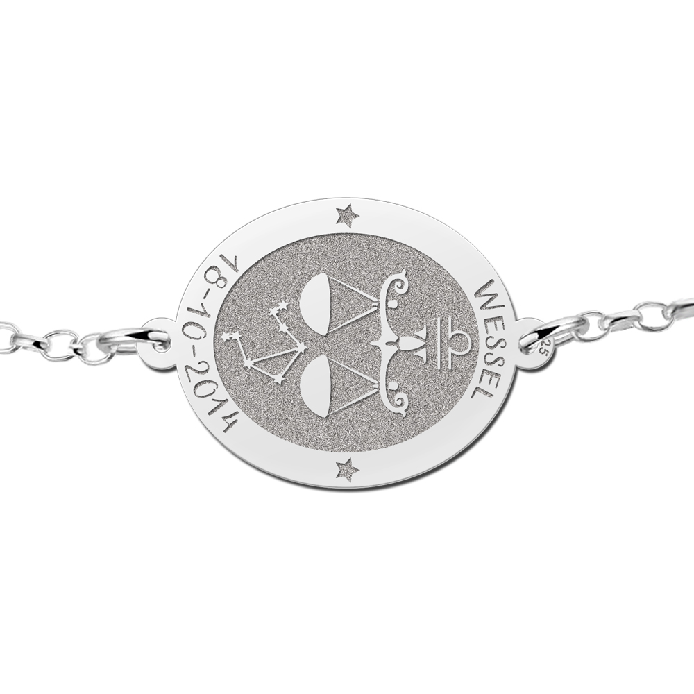 Pulsera de Plata Signo del Zodiaco Libra con Grabado