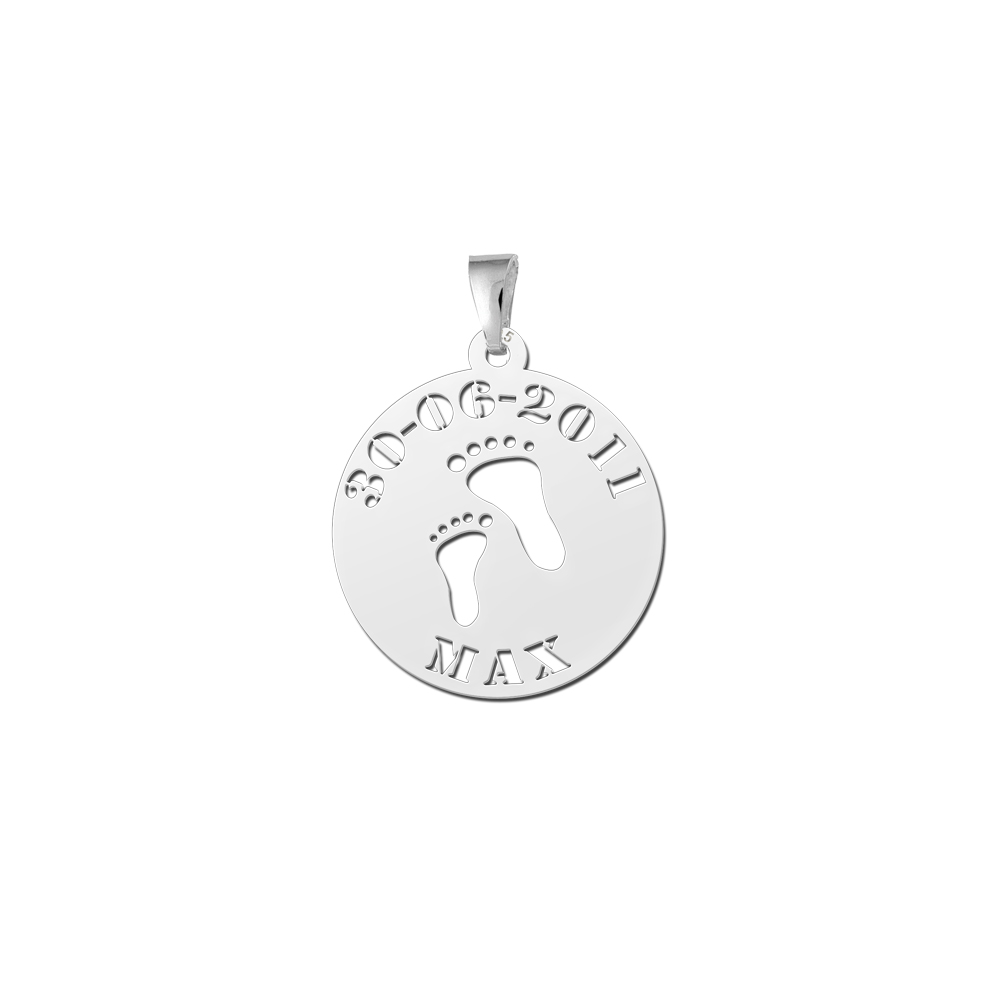 Colgante bebé de plata con pies, nombre y fecha