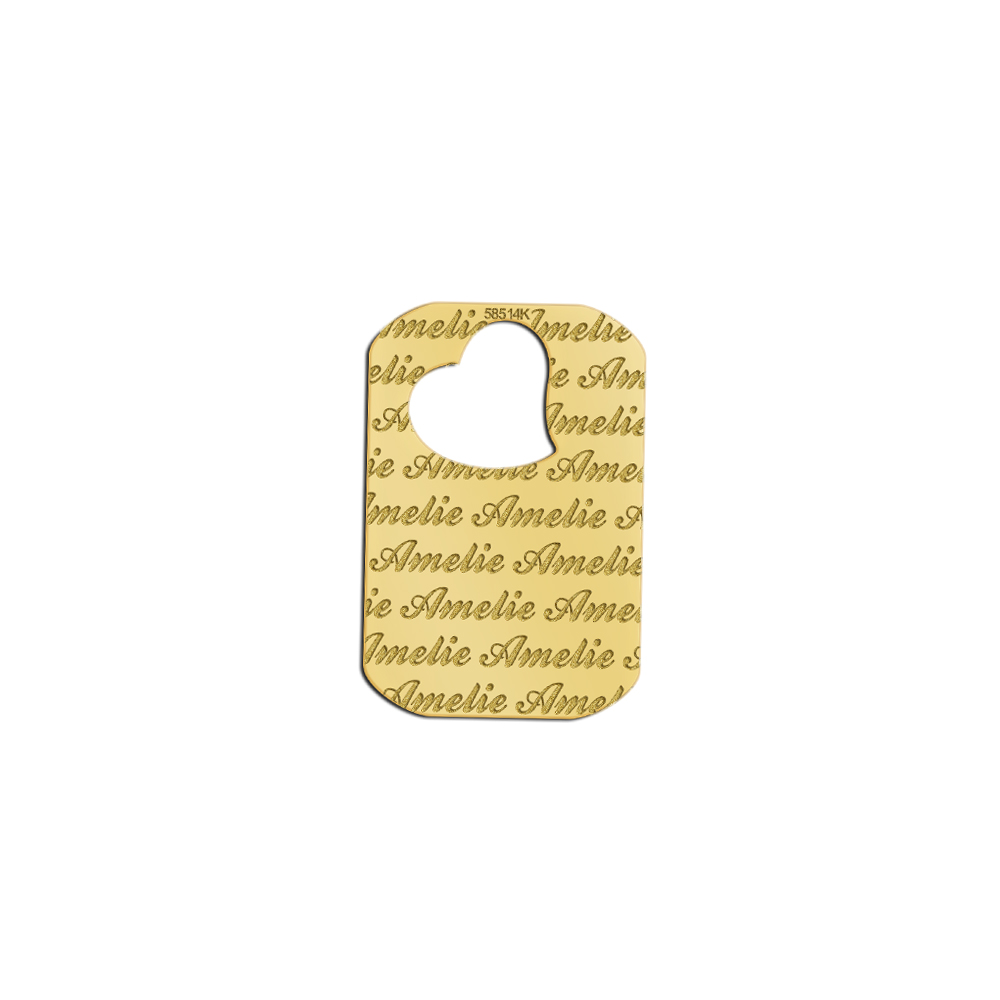 Colgante de oro en forma de chapa de identificación y con texto repetido