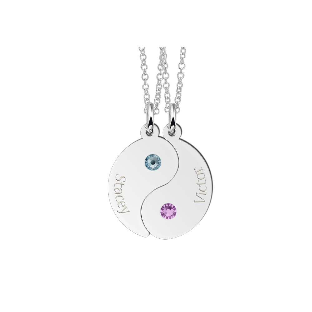 Yin Yang de plata con piedras natalicias Yin Yang de plata con piedras natalicias