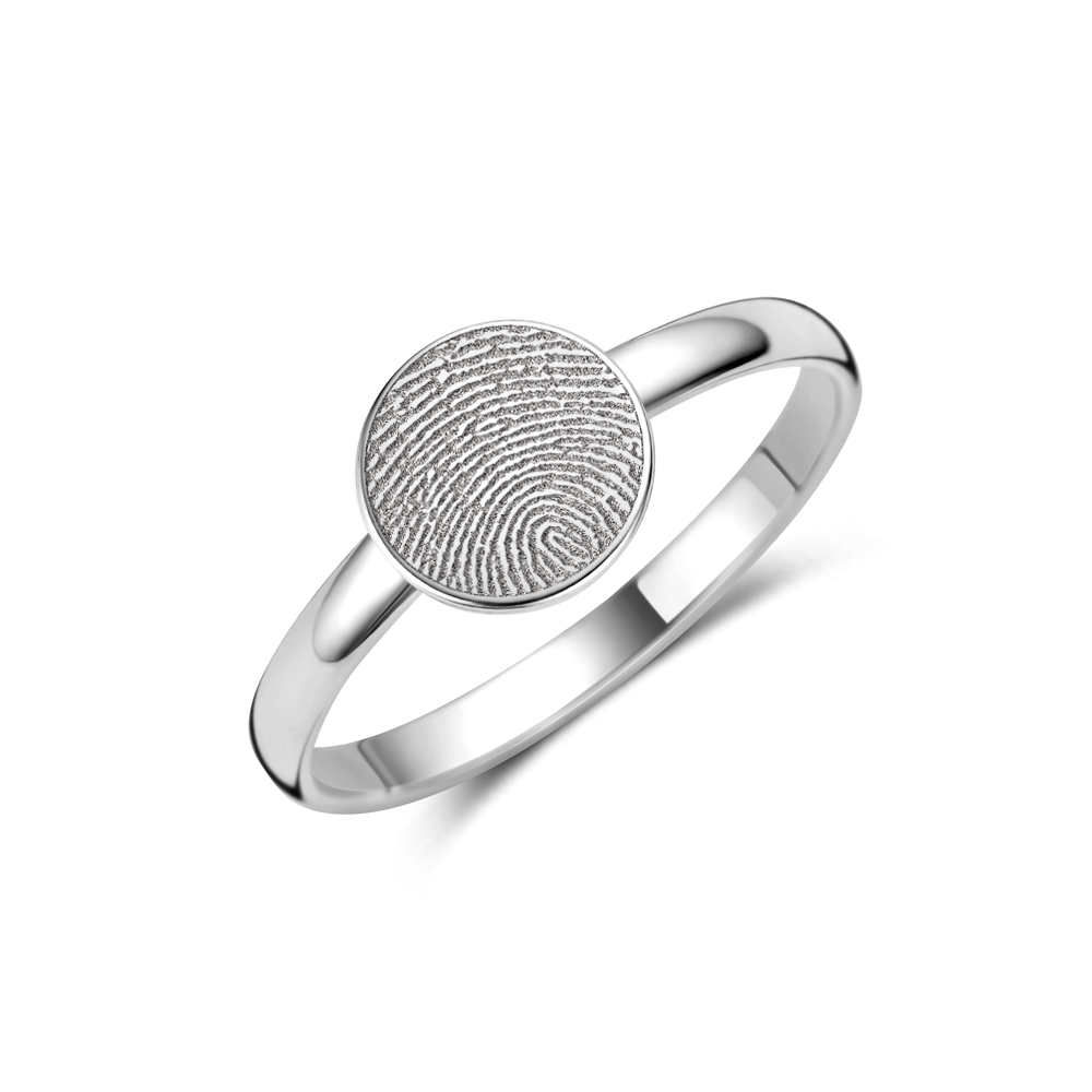 Anillo de sello redondo en plata con huella dactilar