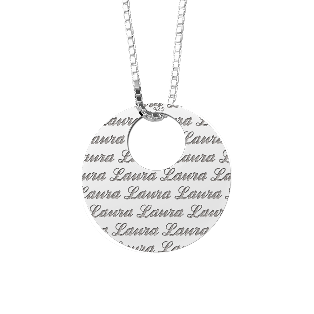 Colgante personalizado de plata en forma redonda y con texto repetido Colgante personalizado de plata en forma redonda y con texto repetido