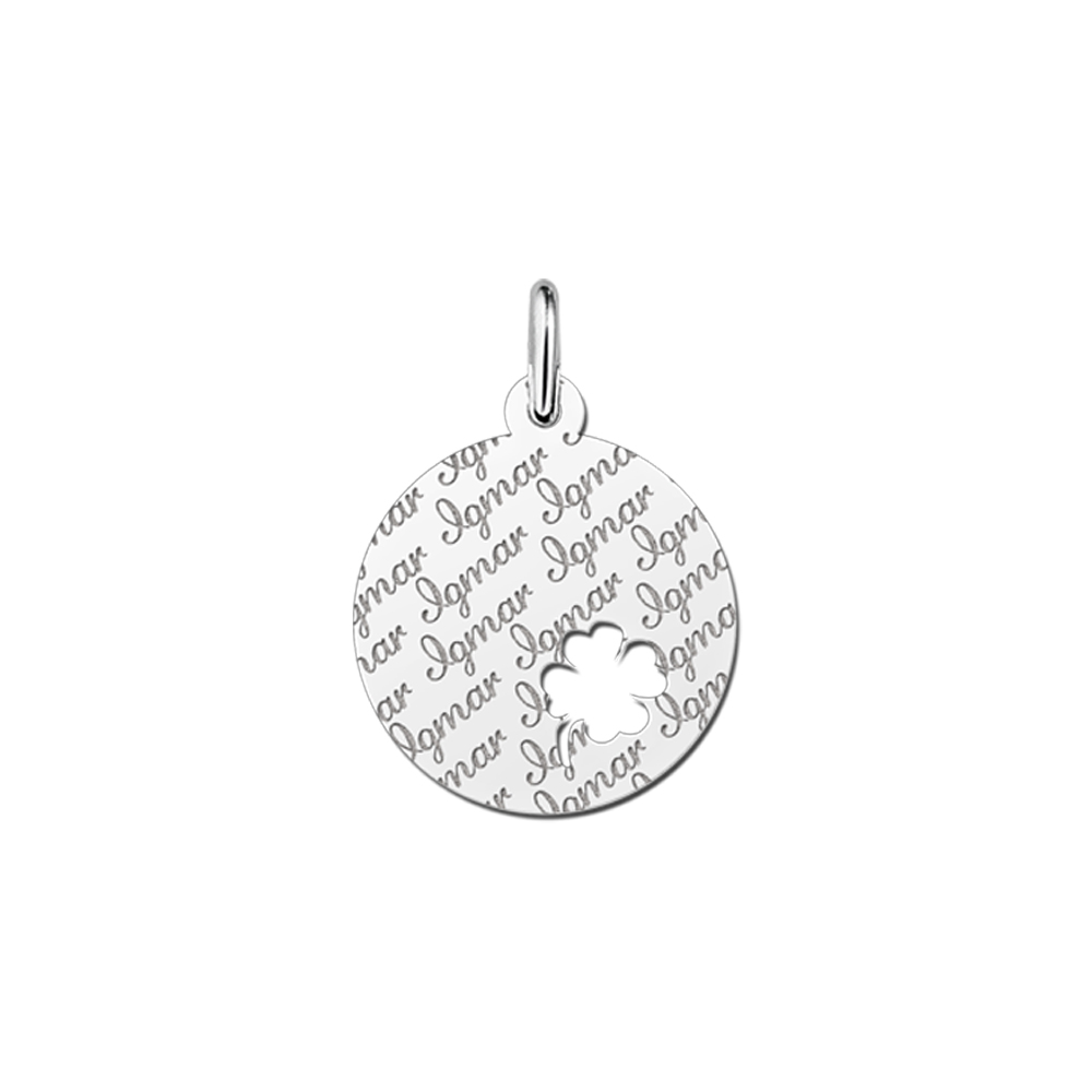 Colgante de plata con nombre repetido y trébol de 4 hojas