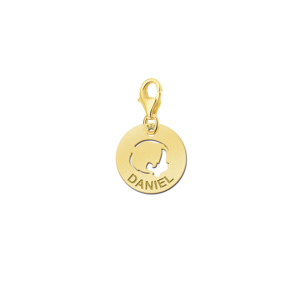 Charm chapado en oro con nombre y carita de bebé niño